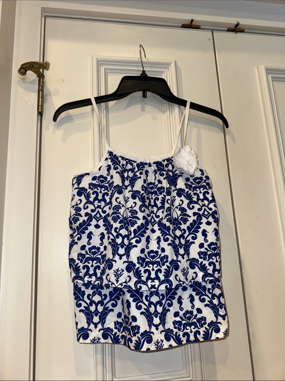Janie and Jack White and Navy Blue Floral Damask Tank Top